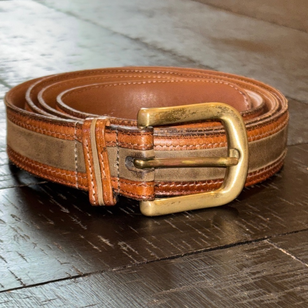 Johnston & Murphy Brown and European Tan Cowhide Leather Belt Size 44